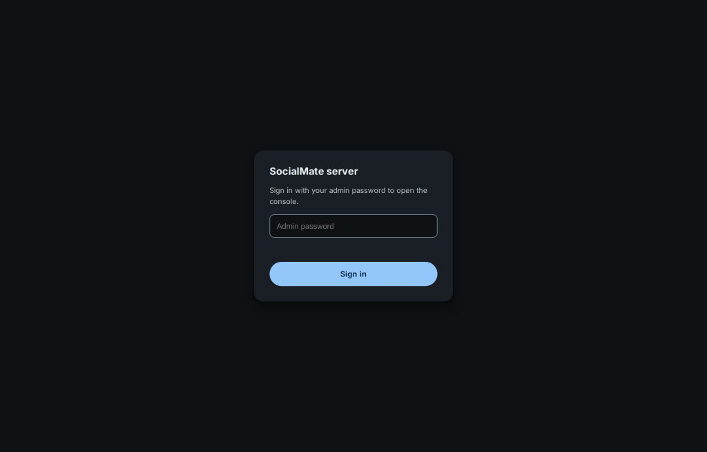 The admin login screen at /admin. Sign in with the password from your .env file.