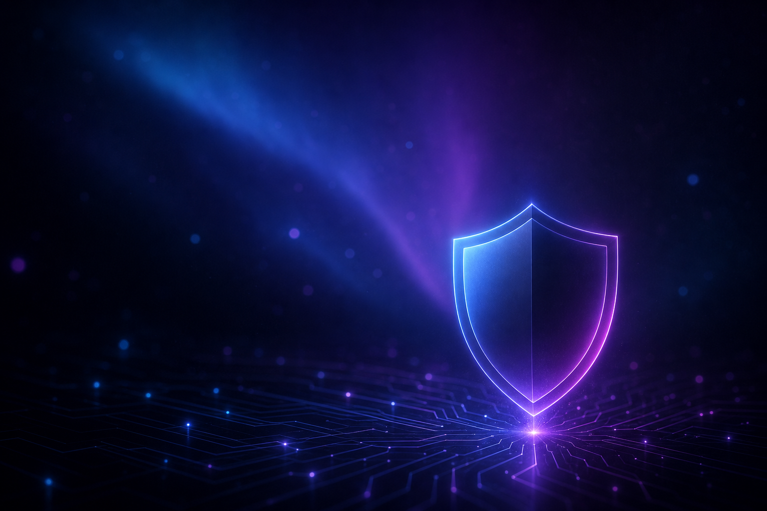 A glowing shield symbol on a dark background, representing protection against WhatsApp bans