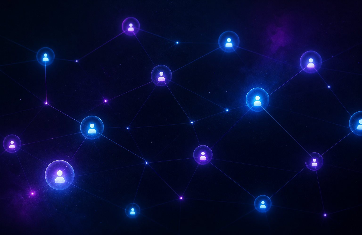 Glowing network nodes connected by faint lines, each node a self-contained WhatsApp number with an individual pacing pulse