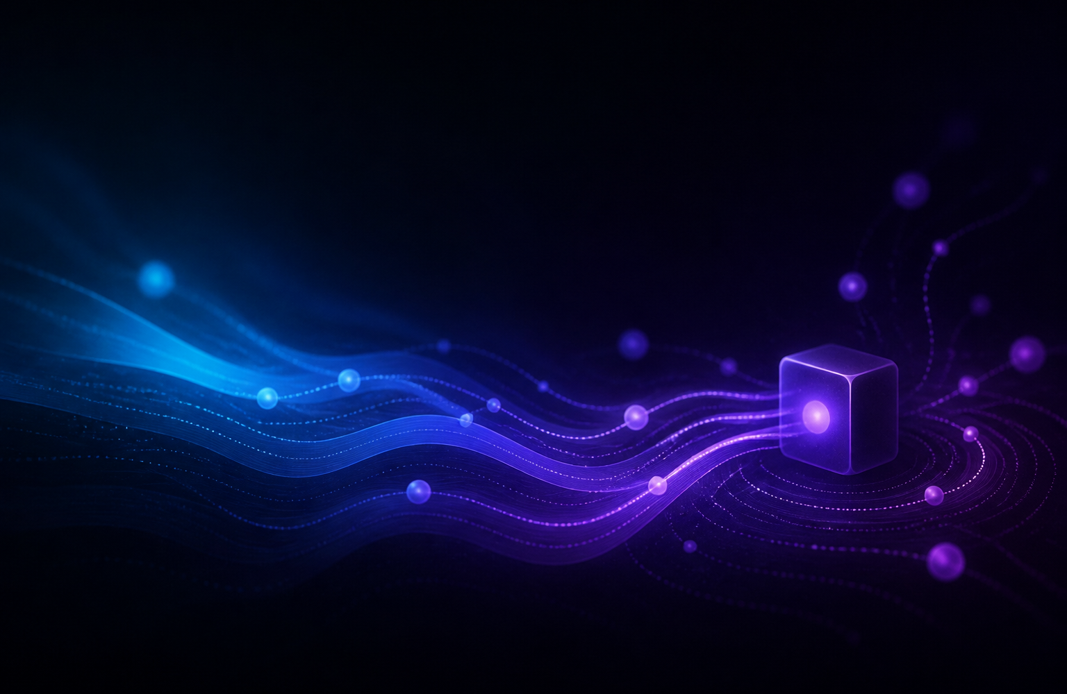 Abstract dark blue and purple waves suggesting secure local data processing for WhatsApp automation